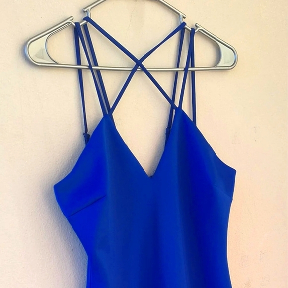 Guess Blue Women's Mini Strip Dress V Neck Crossed in front Size L - Picture 4 of 7